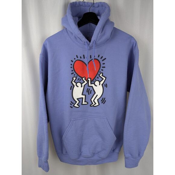 Keith Haring Dancing Heart Graphic Print Hoodie Purple Lilac Women Size Medium - Picture 1 of 10